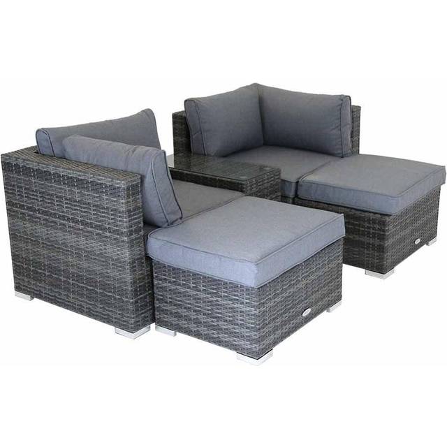 Charles Bentley Multifunctional Contemporary Lounge Set in Grey Rattan with Grey Cushion, Grey