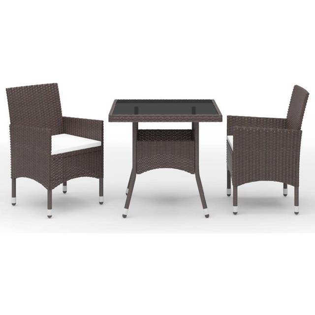 vidaXL 3 Piece Garden Dining Set Poly Rattan and Tempered Glass Brown, Brown