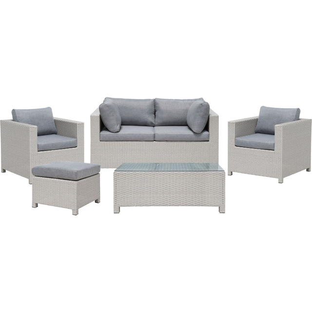 Beliani Garden Lounge Set With Table And Ottoman 4 Seater Milano Pe Rattan Light Grey, Grey