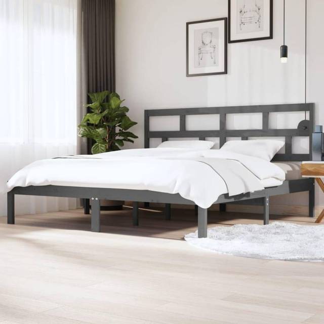 vidaXL 3101240 Bed Frame without Mattress Grey Solid Wood Pine 200x200 cm (810039+814216)