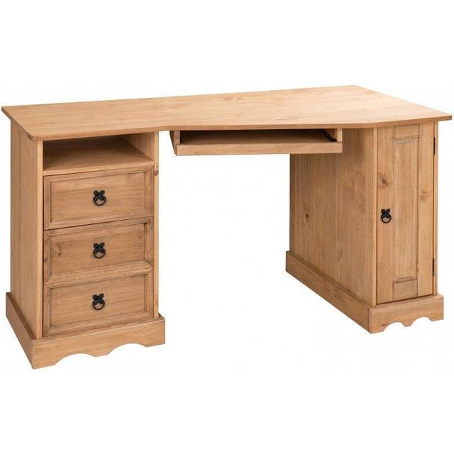 Mercers Furniture Corona Corner Computer Desk 3 Drawer 1 Door Office Bedroom Solid Pine With Mexican Styling, Brown