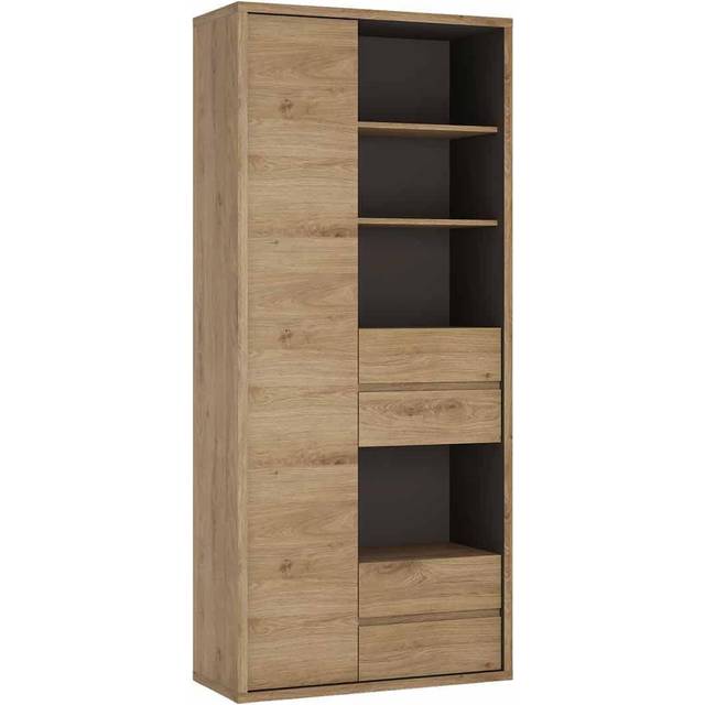 Shetland Tall Wide 1 Door 4 Drawer Bookcase, Brown