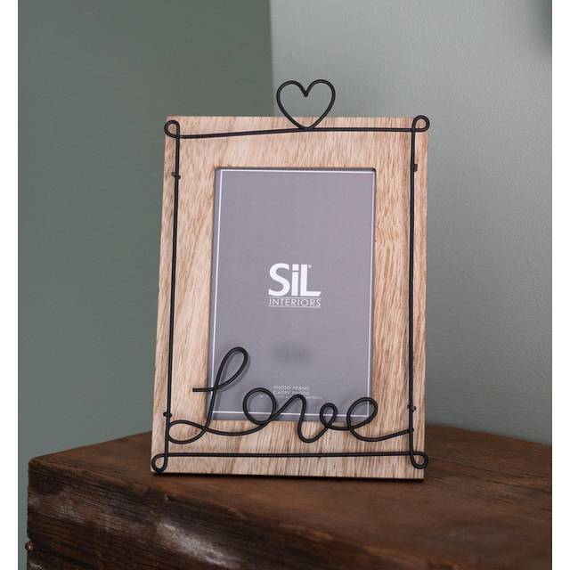 Wooden Photo Frame With Black Wire Love Script 5 X 7"