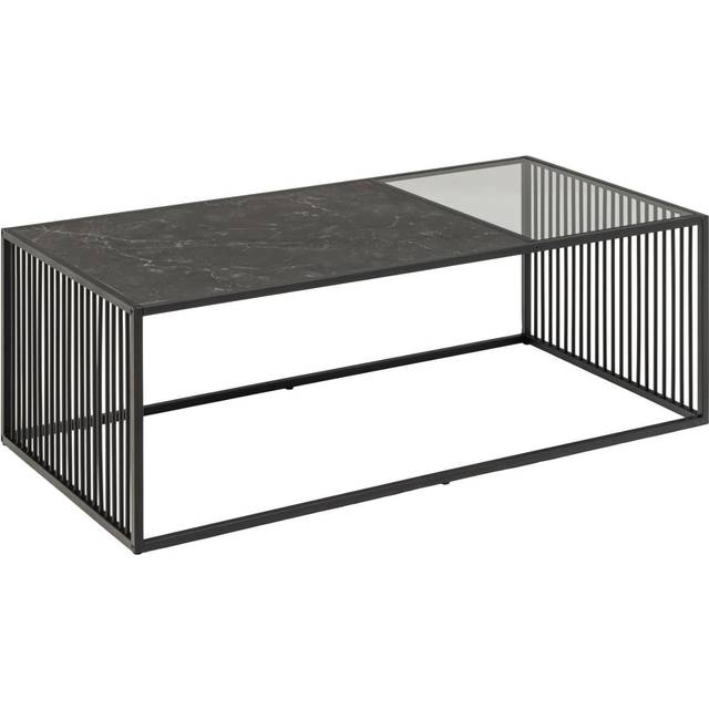 Strington soffbord 120x60 cm glas, røgfarvet, svart marmor dekor.