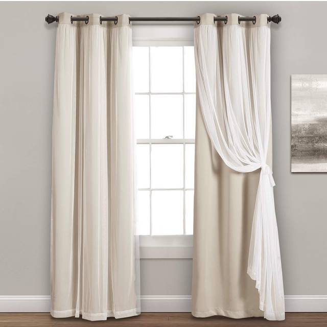"Lush Decor Sheer Grommet Curtains With Insulated Blackout Lining  Window Curtain Panels  Pair  38""""""""W x 120""""""""L  Wheat - Curtain With Sheer Ov"