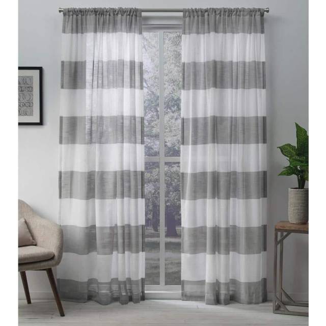Exclusive Home Curtains Darma Sheer Rod Pocket Top Panel par, svart pärla, 50 x 96, 2 delar