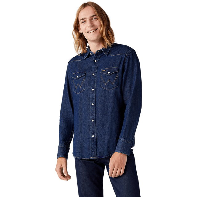Wrangler mäns denimskjorta, Blå (ny 301), L