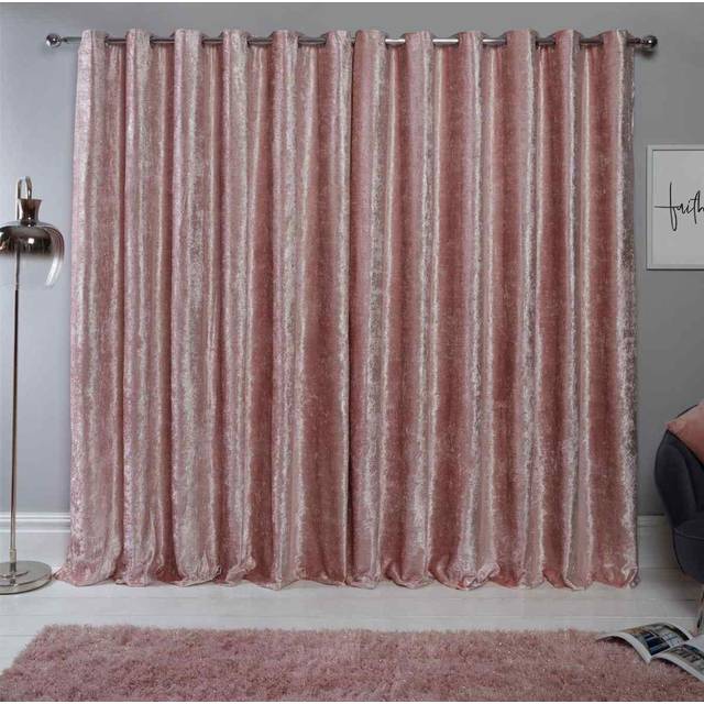Sienna Pair of Crushed Velvet Fully Lined Eyelet Curtains - Pink / 137cm / 167cm