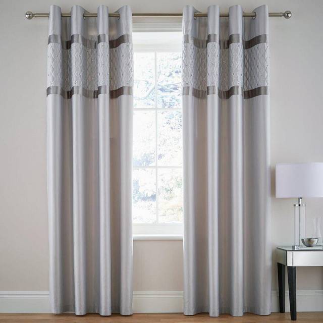 Sequin Cluster Lined Eyelet Curtains - Silver (168 W x 229 D cm)