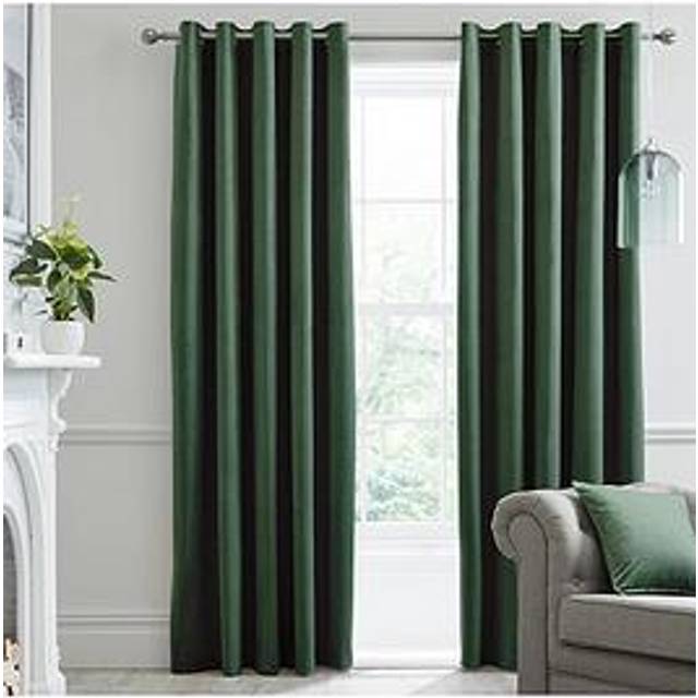 Montrose Bottle Green Velvet Blackout Thermal Coated Eyelet Curtains