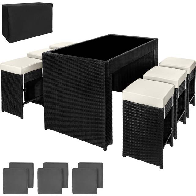 Tectake Ibiza Rattan Bar Set w/ Protective Cover - Black, Black