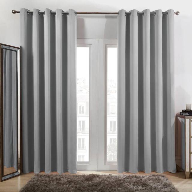 Dreamscene Pair Of Eyelet Blackout Curtains Thermal Ready Made Eyelet Silver Grey 66" X 90", Silver