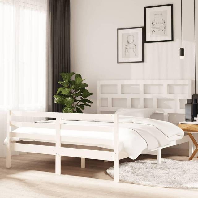 vidaXL Bed Frame without Mattress White Solid Wood King Size