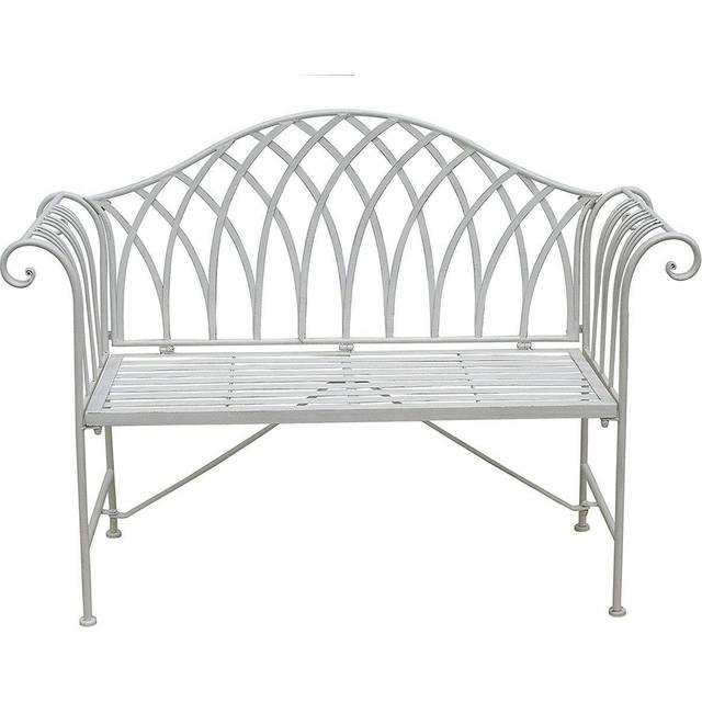 Antique White Iron Metal Garden Bench Outdoor Patio Seat - Verona