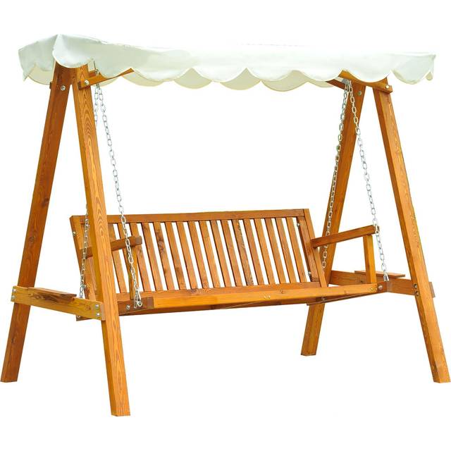 Outsunny 3 Seater Canopy Swing Bench - Cream white | TJ Hughes