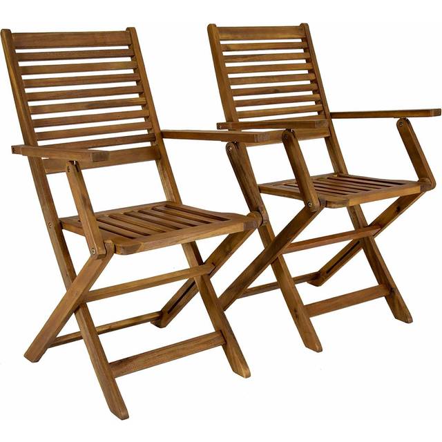 Charles Bentley Wooden Acacia Pair of Outdoor Dining Foldable Armchairs, Brown