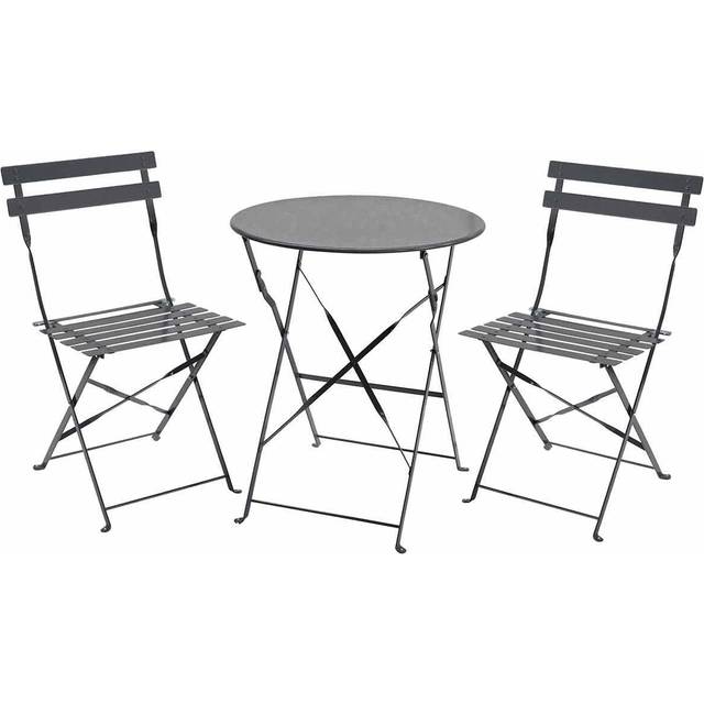 Charles Bentley Folding Metal Bistro Set - Dark Grey, Grey