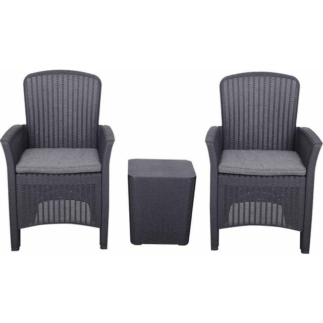 Faro 3 Piece Rattan Effect Bistro Set - Black