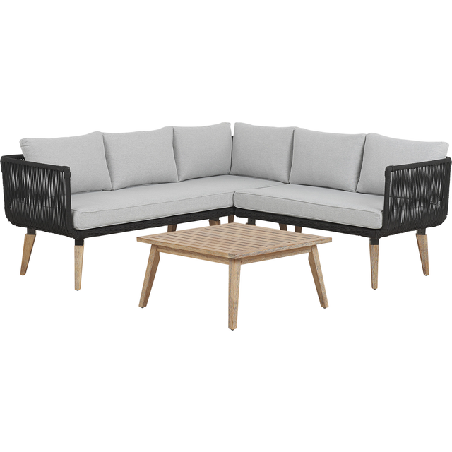 Beliani Garden Corner Sofa With Table 5 Seater Alcamo Left Hand Acacia Wood Black, Black