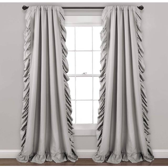 Lush Decor Reyna Ruffle Window Curtain Panel Set  Pair  54 W x 95 L  Light Gray  Flowy Curtain  Romantic Ruffle Curtains f