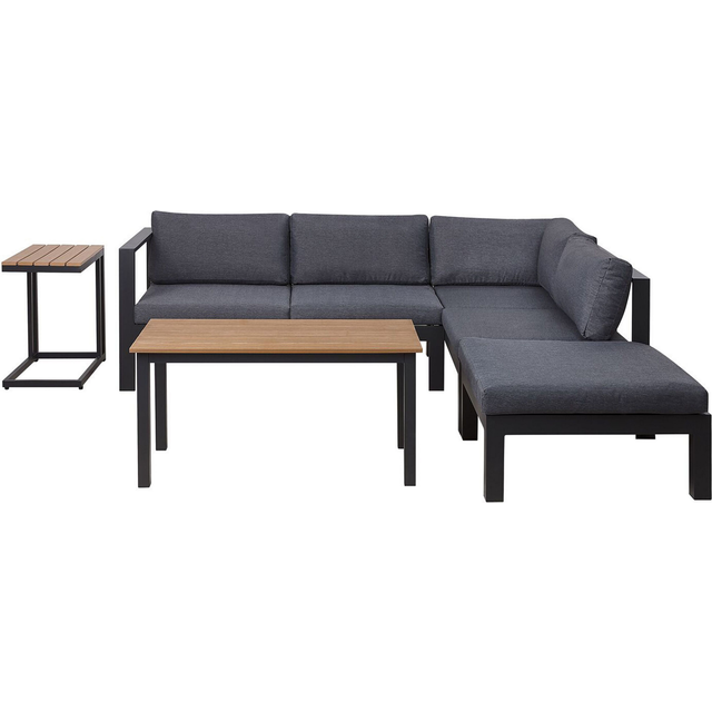 Beliani Garden Corner Sofa With Table 5 Seater Messina Left Hand Metal Black, Black