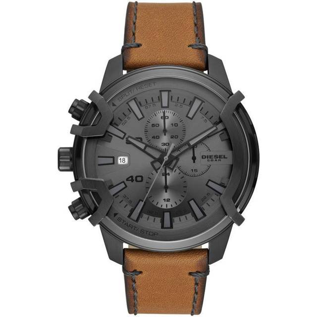 Diesel Griffed - herrklocka, kvarts-/kronografurverk med armband i silikon, rostfritt stål eller läder, Brun och grafit