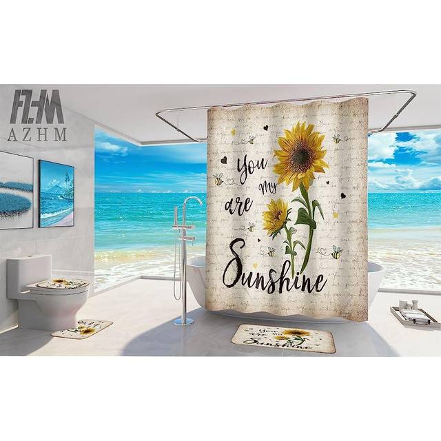 AZHM 4PCS Sunflower Shower Curtain Set with Rugs You are My Sunshine Bathroom Decor Set Bathroom Curtains Shower Set with 12 Hooks