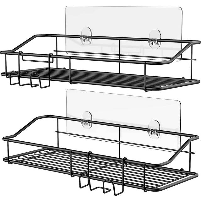 Shower Caddy Shelf with Hooks Storage Rack Organizer Adhesive Stainless Steel without Drilling