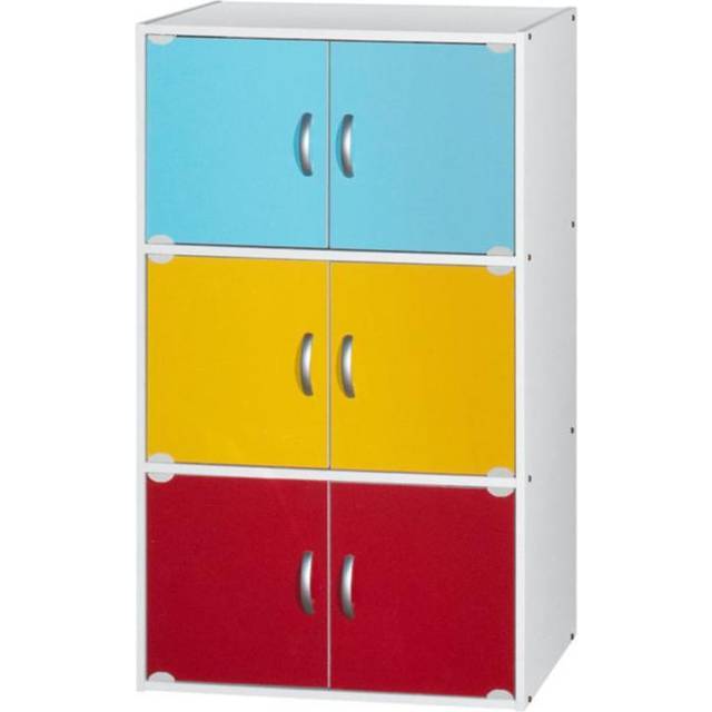 Hodedah HID33 RAINBOW 40.8 x 15.5 x 23.3 in. 3-Shelf & 6-Door Bookcase, Rainbow