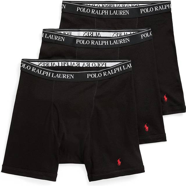 POLO RALPH LAUREN Men's Classic Fit Cotton Boxer Briefs, Trunks & Long Leg Available, 3-Pack, Black/RL2000 Red PP, Medium