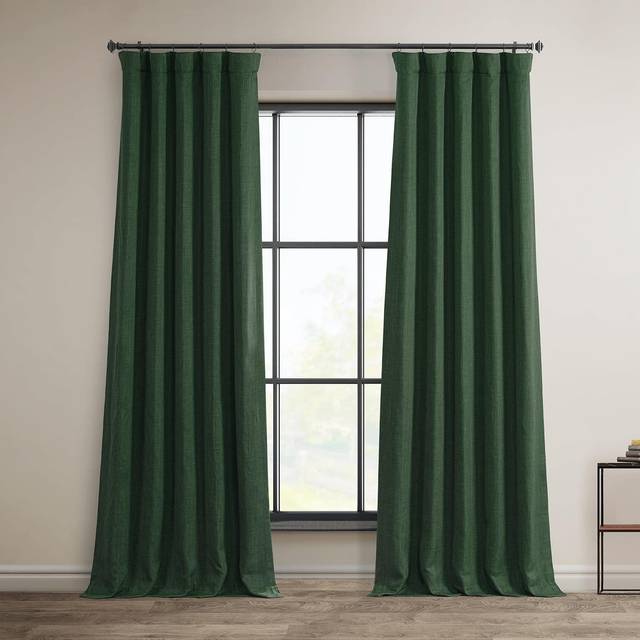HPD Half Price Drapes Texturerade mörkläggningsgardiner i konstgjort linne för sovrum, 1 längd, gardiner för vardagsrum, heminredning, 127 x 274 cm (B x L), mörkgrön (Key Green)
