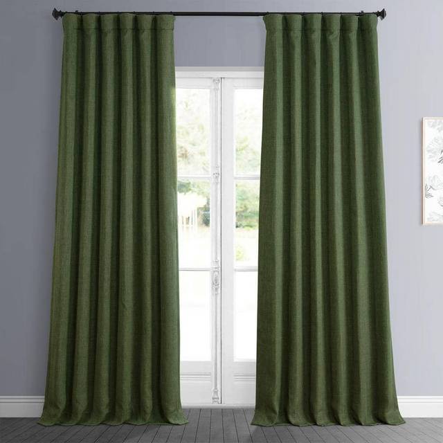 HPD Half Price Drapes Texturerade mörkläggningsgardiner i konstgjort linne för sovrum, 1 längd, gardiner för vardagsrum, heminredning, 127 x 305 cm (B x L), mörkgrön (Tuscany Green)