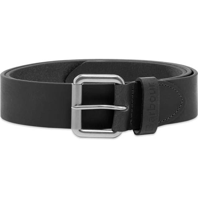 Barbour Allanton Embossed Logo Leather Belt - Black, Black, Size M, Men