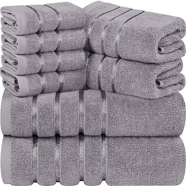 Utopia Towels - Cool Grey Towel Set 8 - Piece, Viscose Stripe Towels - 600 GSM Ring Spun Cotton - Highly Absorbent Towels (Pack of 8)