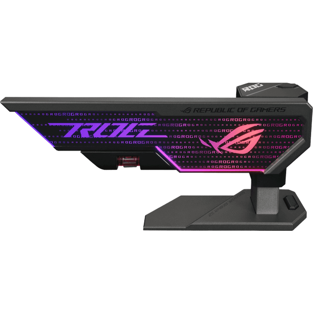 ASUS ROG Herculx Stöd för grafikkort, Verktygslös montering, Bekväm integrerad nivå, Zinklegeringskonstruktion, Justerbar höjd från 72 till 128mm, Aura Sync, Svart