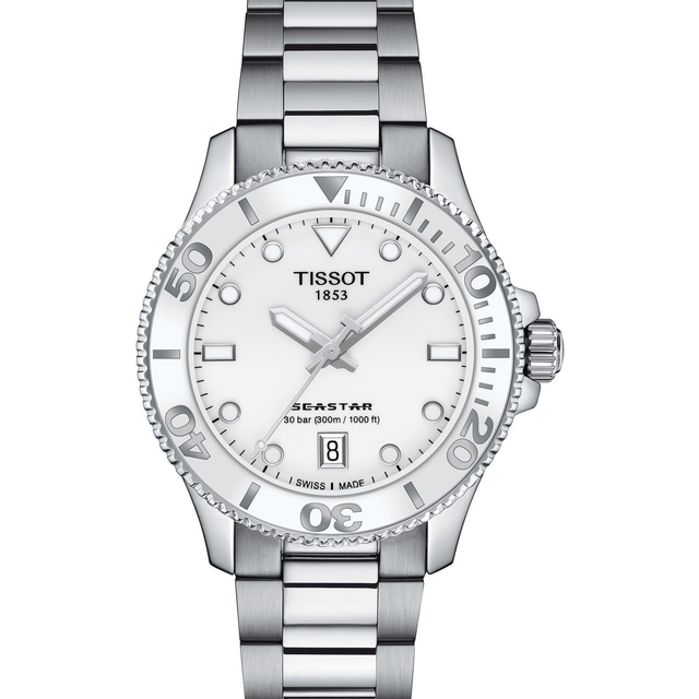 Tissot Unisex Seastar 36mm White Dial Watch T120.210.11.011.00 - Silver