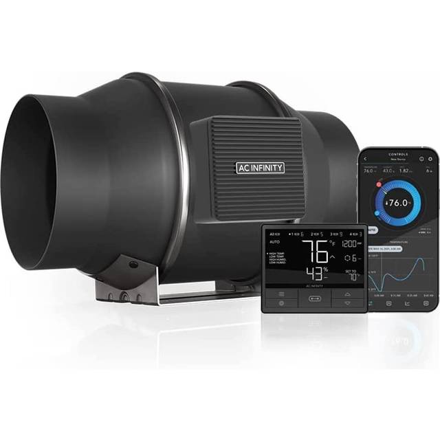 AC Infinity CLOUDLINE T6, Quiet 6 Inline Duct Fan with Temperature Humidity Controller - Ventilation Exhaust Fan for Heating Cooling Booster, Gr