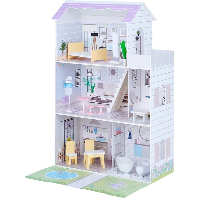 Olivia's Little World 12" Purple Grand Dollhouse With Front Garden Accessories, White