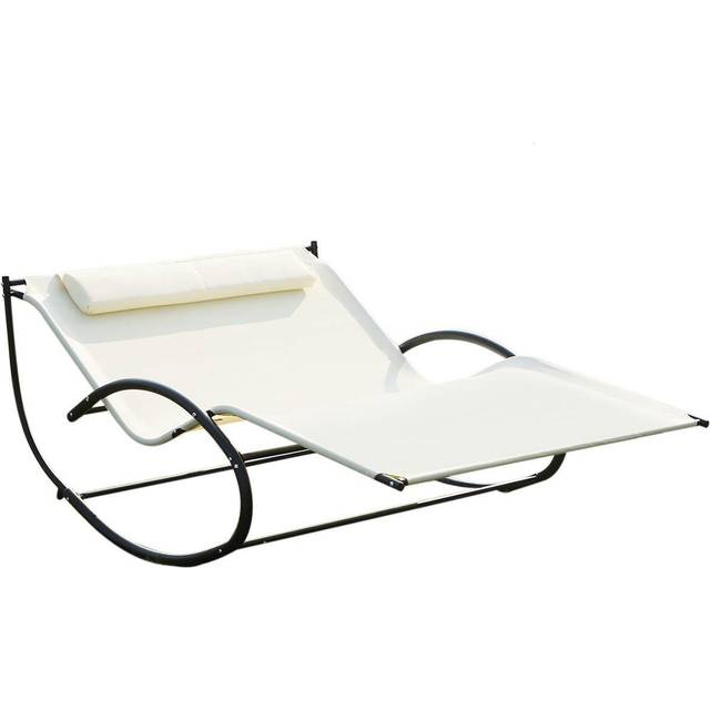 Outsunny Hammock Chair Sun Bed Rock Seat w/ Metal Texteline W/ Pillow Cream | TJ Hughes