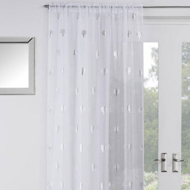 Birch Ready Made Single Voile Curtain White - Grey/White