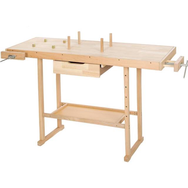 Woodworking Bench - with 2 vices, spacious drawer, shelf - brown