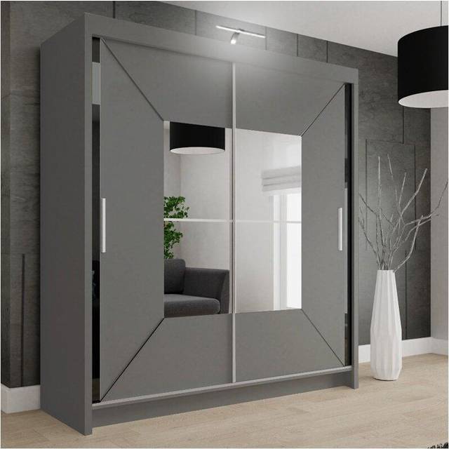 (180cm, Grey) Nicole Double Mirror Sliding Door Wardrobe