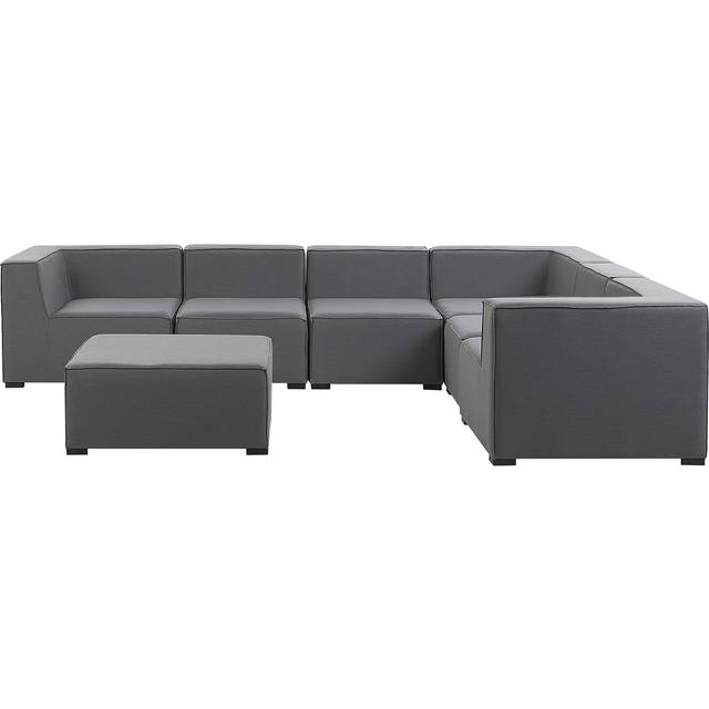 Beliani Garden Corner Sofa With Ottoman 7 Seater Arezzo Left Hand Modular Grey, Grey