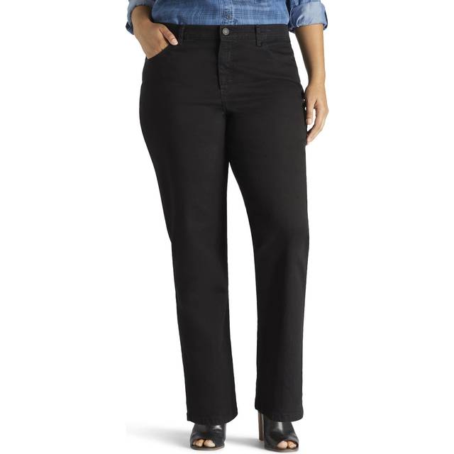 Lee Women's Size Instantly Slims Classic Relaxed Fit Monroe Straight Leg Jean  Black  18 Plus Long