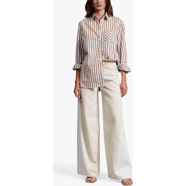 Maxine Striped Button-Front Shirt - BRWSTRIPE - Small