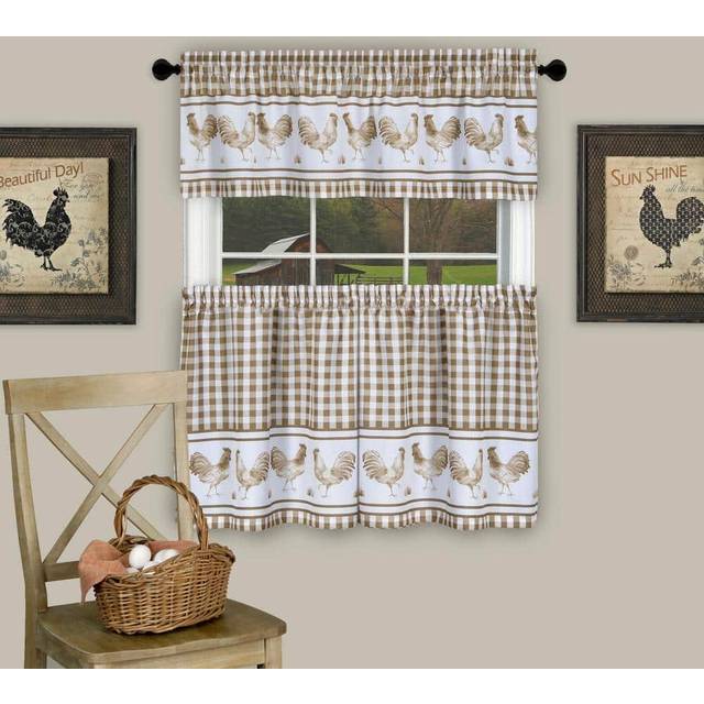 Achim BRTV24TP12 58 x 24 in Barnyard Window curtain Tier Pair & Valance Set&#44 Taupe
