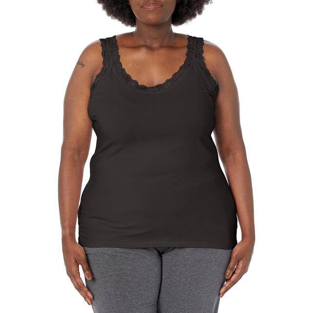 Just My Size Women's Plus Size Stretch Jersey Lace Trim Tank  Black  5
