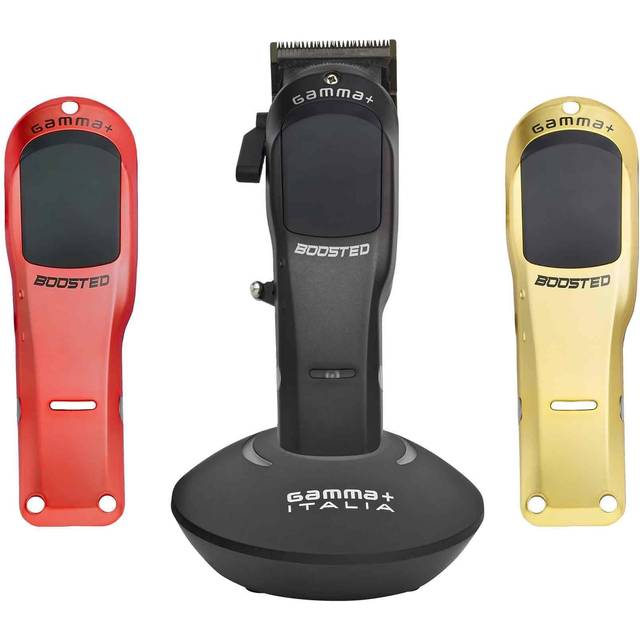 GAMMA+ Boosted Professional Modular Cordless Clipper with Super Torque Motor  3 Modular Lids Black  Red  Gold