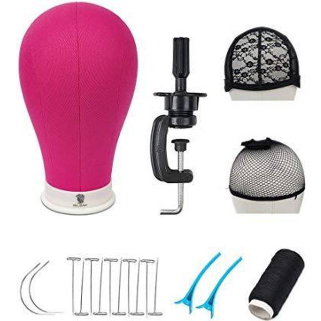 Bileaf 22 Inch Canvas Block Head Mannequin Wig Head With Stand Pink Styling Mannequin Block Head Set Display Mannequin Head with Mount HolesRosy Head