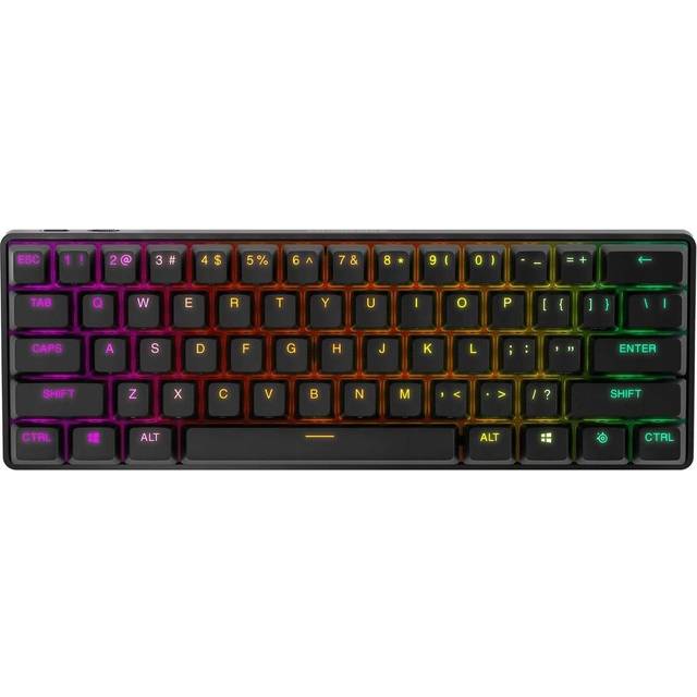 SteelSeries Apex Pro Mini Wireless hypermagnetiska tangentbord– Världens snabbaste tangentbord – Kompakt 60 % formfaktor – RGB – PBT-keycaps – Bluetooth – 2.4GHz – USB-C – Amerikansk QWERTY Layout